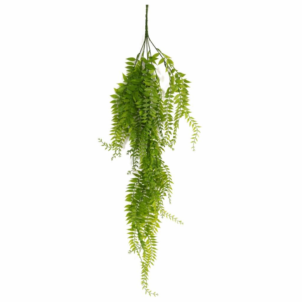 Pack of 6 x 100cm Artificial Trailing Green Leaf Hanging Fern Plant with Wired Top Stems