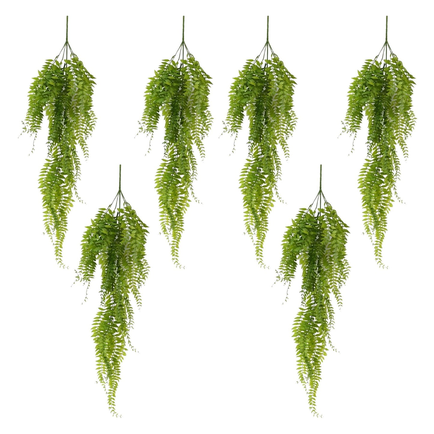 Pack of 6 x 100cm Artificial Trailing Green Leaf Hanging Fern Plant with Wired Top Stems